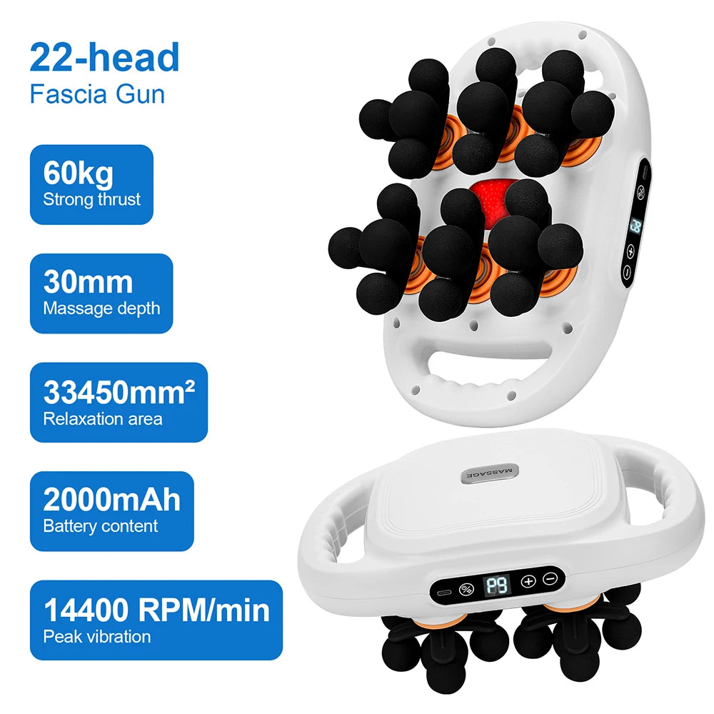 22-Head Fascia Gun High-Frequency Vibration Body Massage Gun