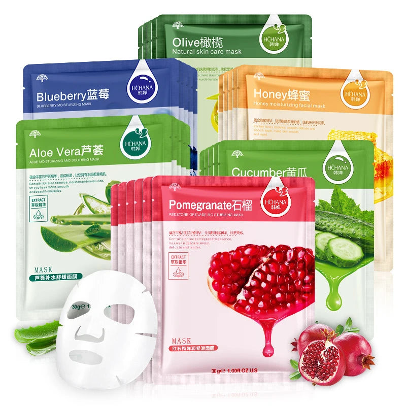 10pcs  Anti-Aging Fruit Aloe Korean Sheet Face Mask.
