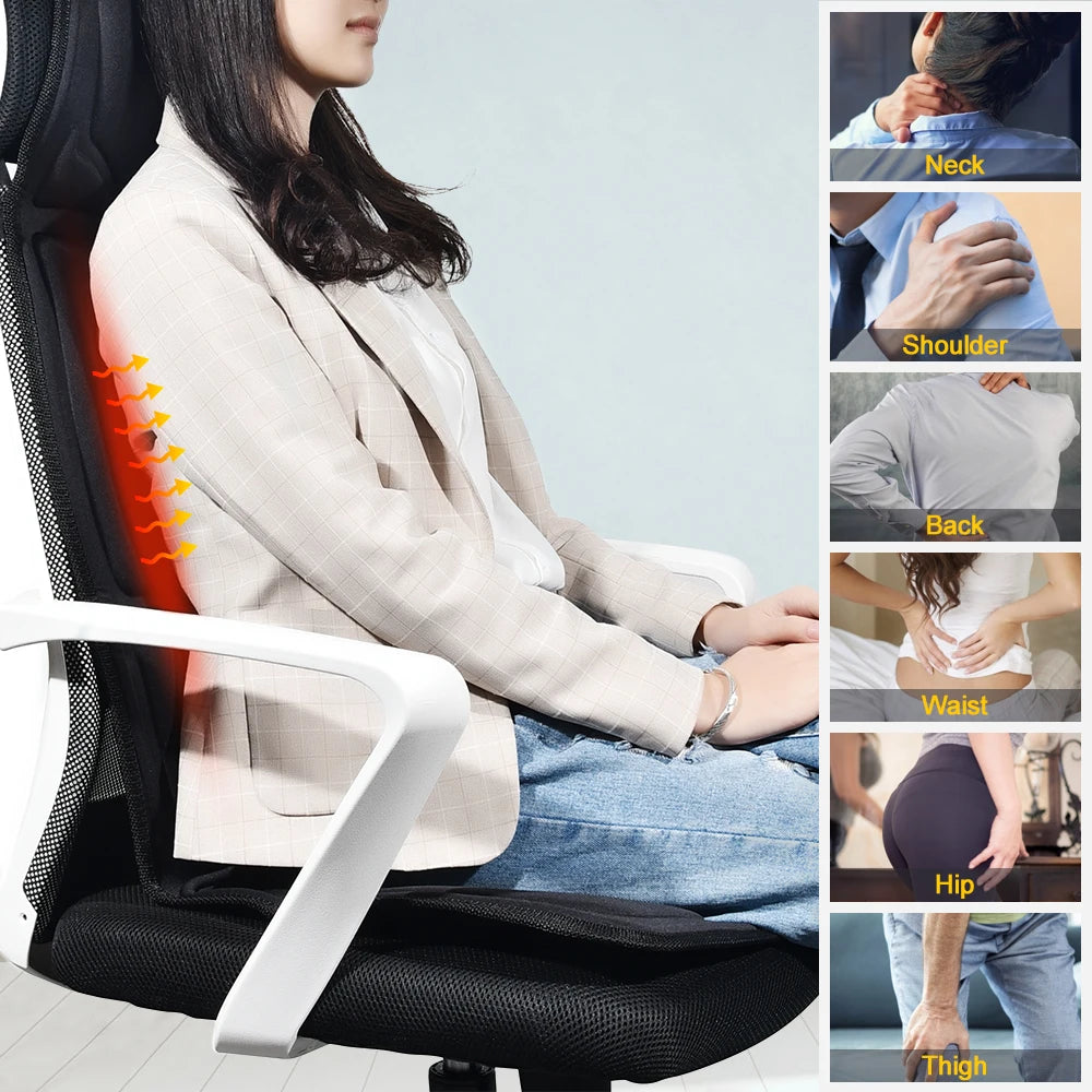 Massager Chair Pad Electric Heating Vibrating Cervical Neck Back Body Cushion