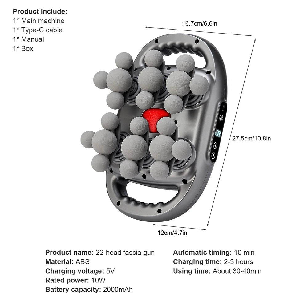 22-Head Fascia Gun High-Frequency Vibration Body Massage Gun