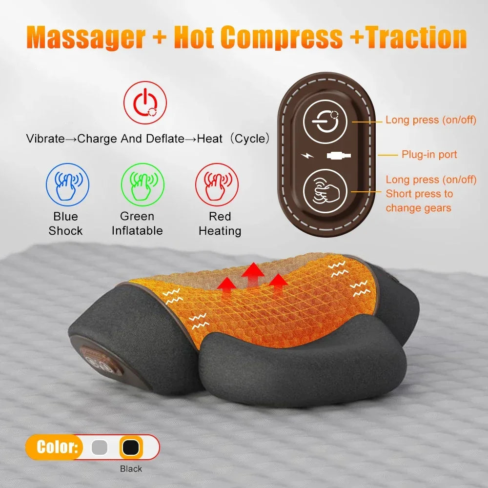 Electric Neck Massager Pillow Cervical Stretcher Heating Vibration Massage