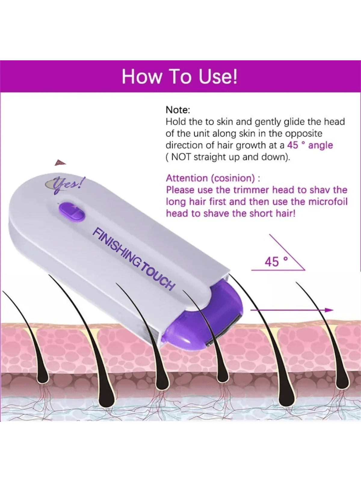 Portable female facial, leg, bikini, hand, body, electric shaver, hair removal device