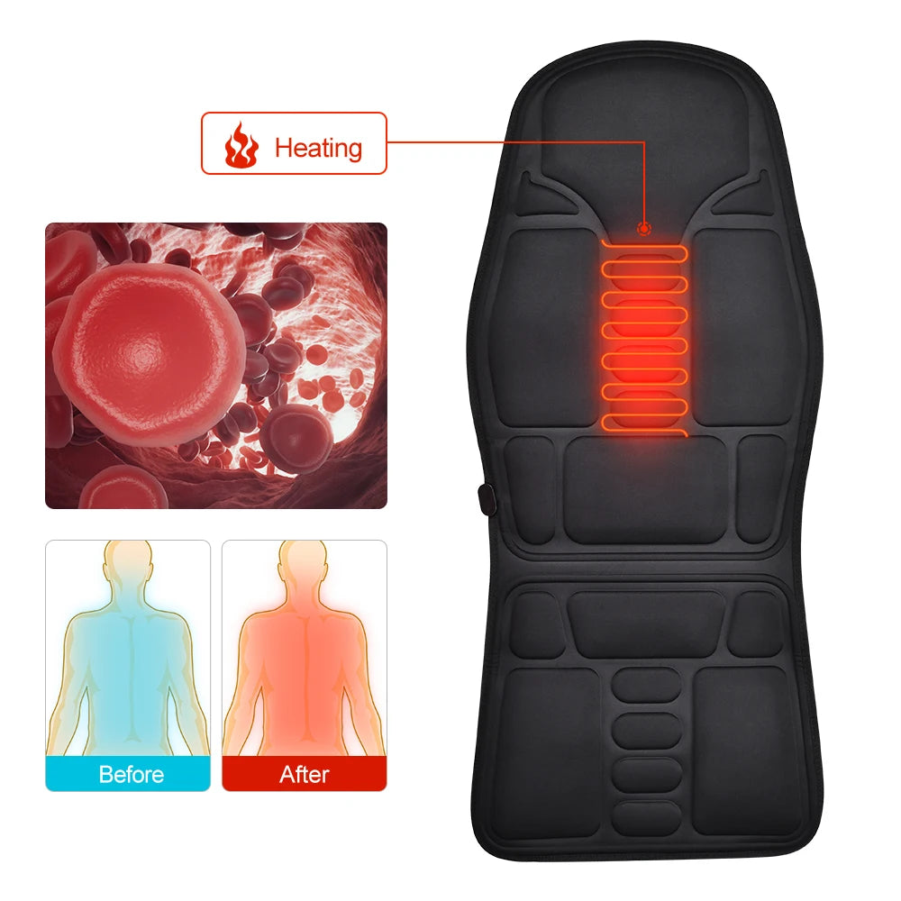 Massager Chair Pad Electric Heating Vibrating Cervical Neck Back Body Cushion