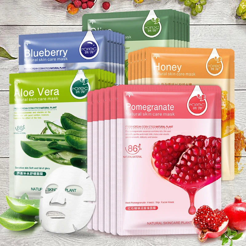 10pcs  Anti-Aging Fruit Aloe Korean Sheet Face Mask.