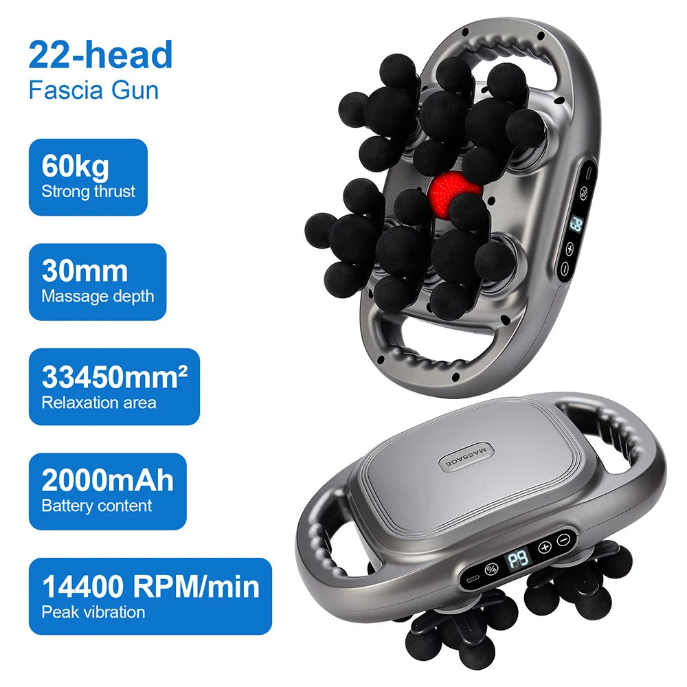 22-Head Fascia Gun High-Frequency Vibration Body Massage Gun