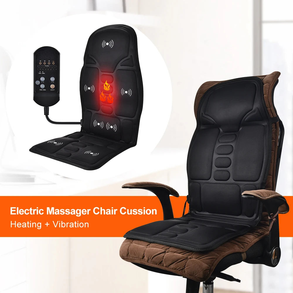 Massager Chair Pad Electric Heating Vibrating Cervical Neck Back Body Cushion