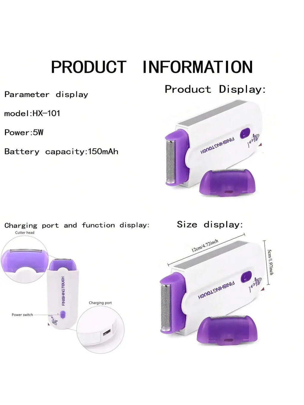 Portable female facial, leg, bikini, hand, body, electric shaver, hair removal device