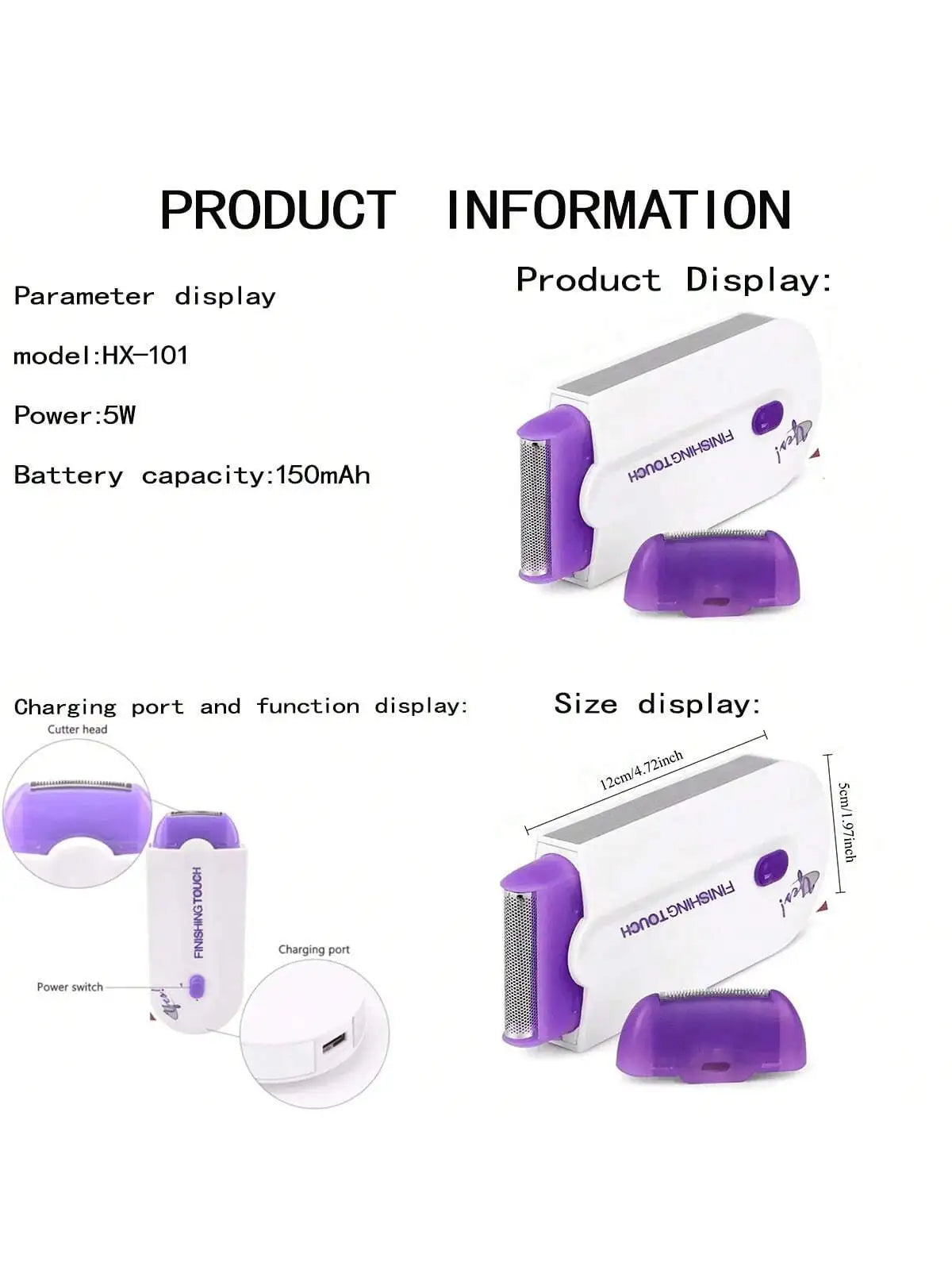 Portable female facial, leg, bikini, hand, body, electric shaver, hair removal device