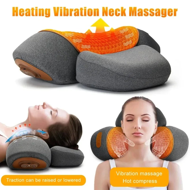 Electric Neck Massager Pillow Cervical Stretcher Heating Vibration Massage